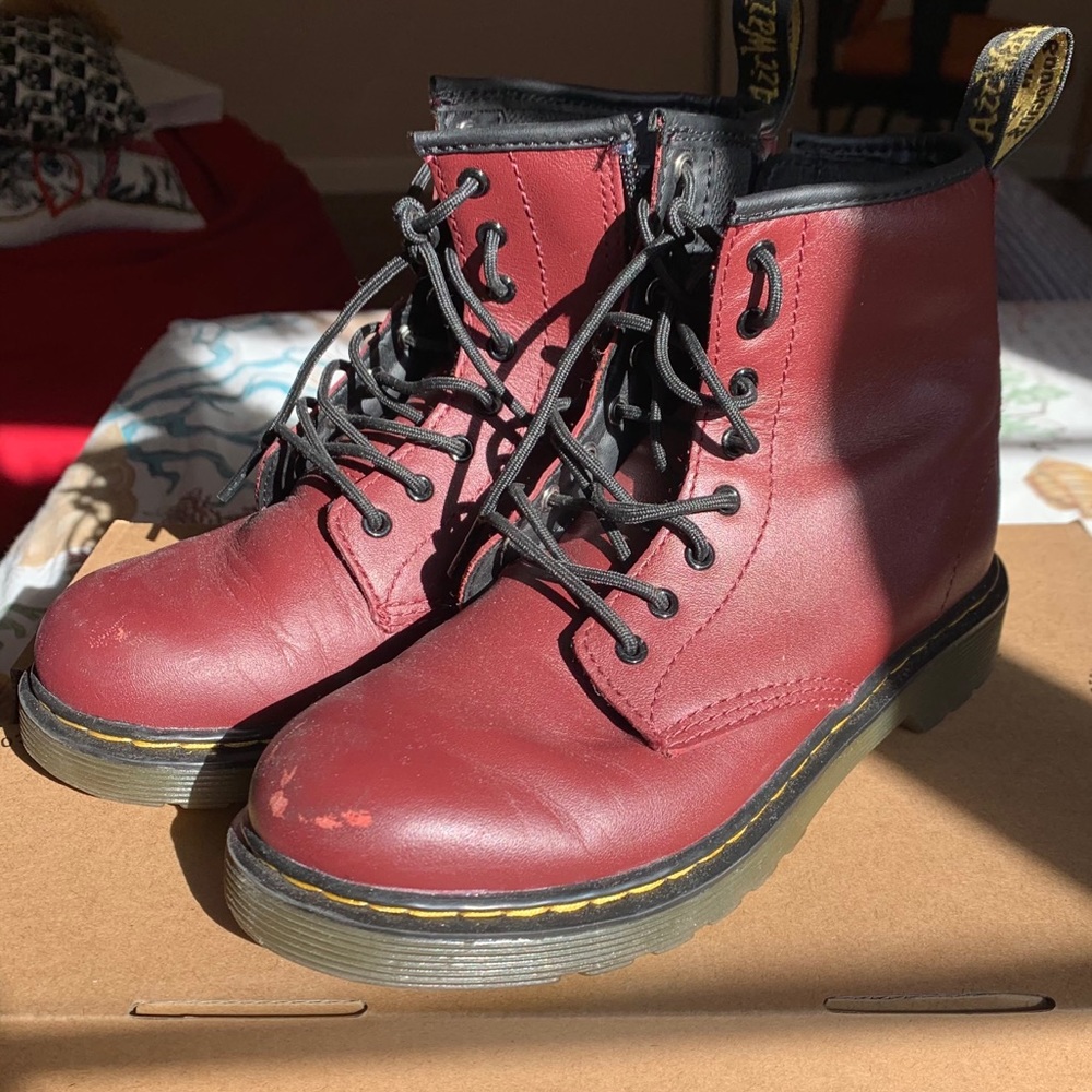 Maroon Dr. Marten Ankle Boots